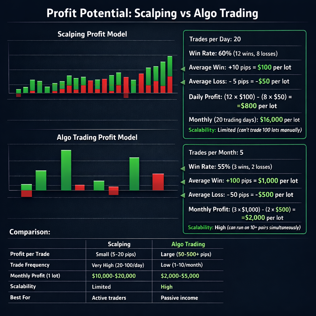 Profit Potential Comparison: Scalping vs Algo Trading