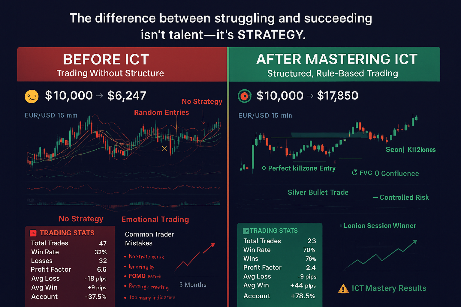 ICT Trading Results Before and After